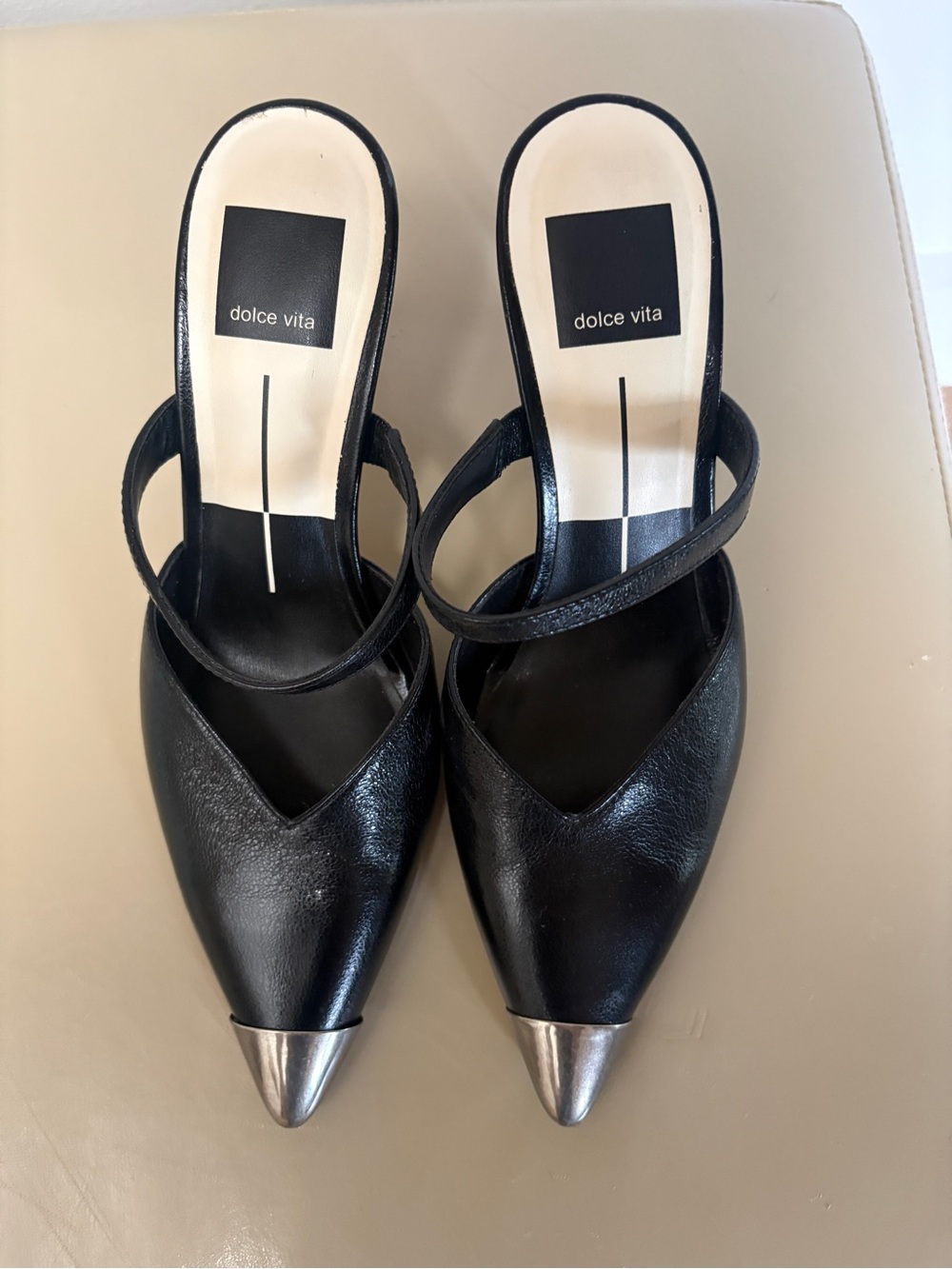 Dolce Vita Kanika Toe Cap Midnight Leather Pointed-Toe Mule Pumps